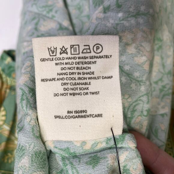 SPELL Madame Peacock Button Through Maxi Gown Emerald Green Womens XS Boho Chic - Picture 12 of 13